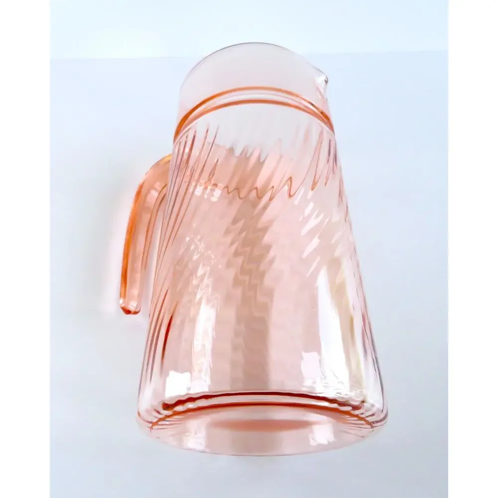 Vintage Arcoroc France Rosaline Pink Swirl Pitcher and Glasses 7 Piece Set